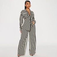 Women Striped Button Shirt & Trousers Set | & Two Piece Casual Set - Modestly Vogue 