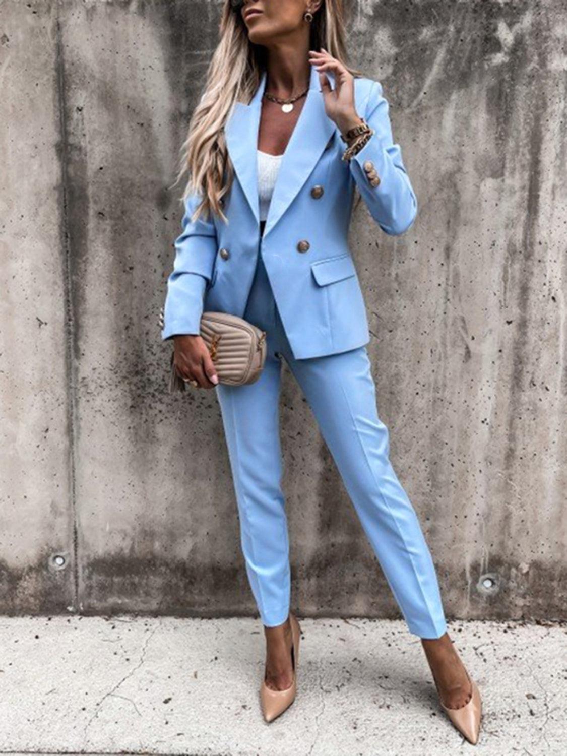 New Arrivals – Fresh, Fashion for Women | Lapel Collar Long Sleeve Blazer and Pants Set - Modestly Vogue 