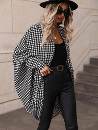 Houndstooth Batwing Sleeve Cardigan – Open-Front - Modestly Vogue 