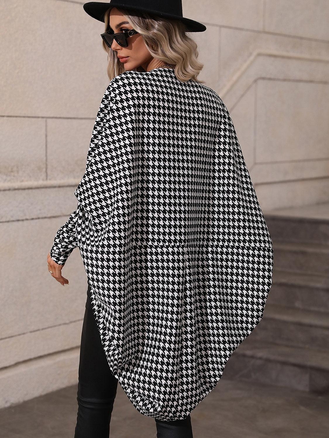 Houndstooth Batwing Sleeve Cardigan – Open-Front - Modestly Vogue 