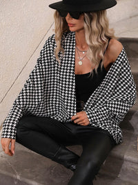 Houndstooth Batwing Sleeve Cardigan – Open-Front - Modestly Vogue 