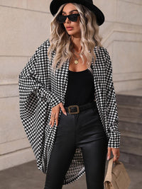 Houndstooth Batwing Sleeve Cardigan – Open-Front - Modestly Vogue 