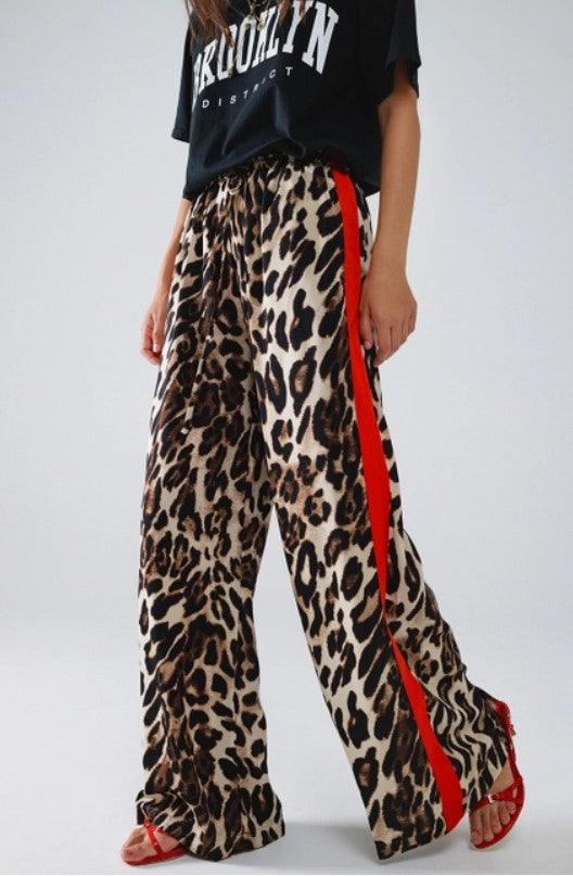 New Arrivals – Fresh, Trendy Fashion for Women | Modestly Vogue Stylish Pants for Women – Trendy & Comfortable Pants for Every Occasion | Modestly Vogue Leopard Straight Pants with Red Stripes Down the Sides - Modestly Vogue 