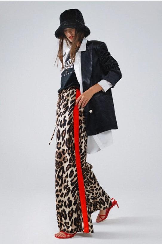 New Arrivals – Fresh, Trendy Fashion for Women | Modestly Vogue Stylish Pants for Women – Trendy & Comfortable Pants for Every Occasion | Modestly Vogue Leopard Straight Pants with Red Stripes Down the Sides - Modestly Vogue 