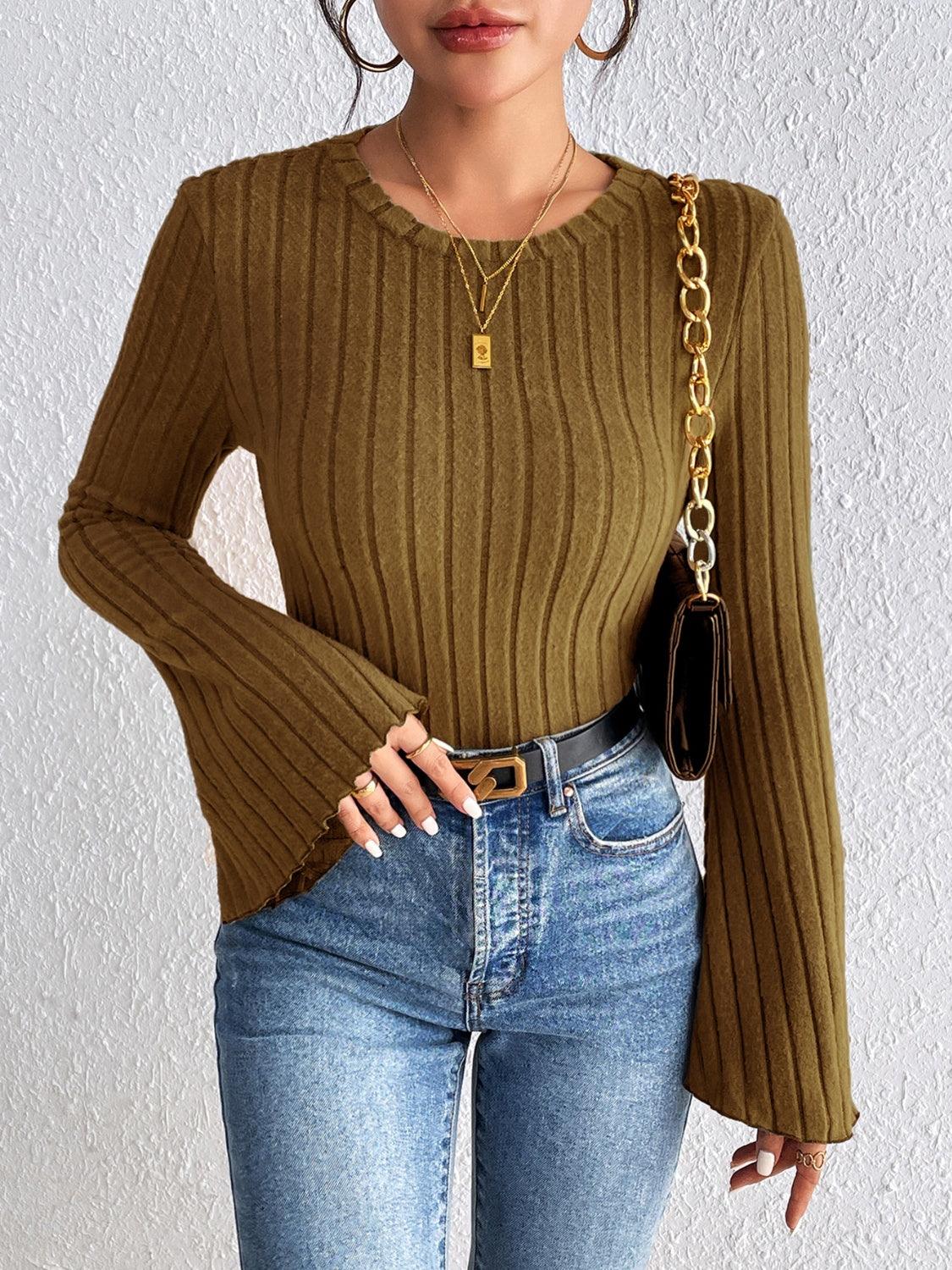 Honey Flare Sleeve T-Shirt – Round Neck Top Women - Modestly Vogue 