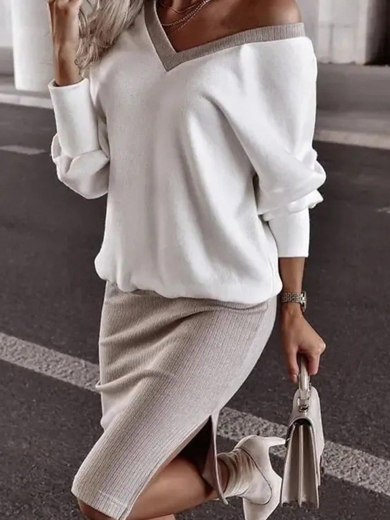 New Arrivals – Fresh, Trendy Fashion for Women | Modestly Vogue Women Wear Outing Casual Loose V neck Sweatshirt Tight Skirt Long Sleeved Top Two Piece Set - Modestly Vogue 