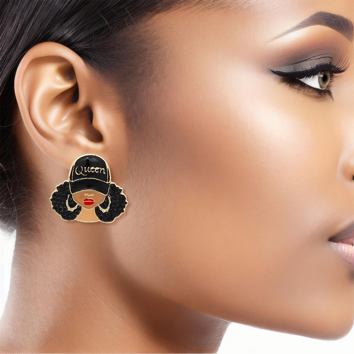 Stunning Earrings for Women – Elegant & Luxury Earrings Collection | Modestly Vogue Studs Black Gold Afro Queen Earrings for Women - Modestly Vogue 