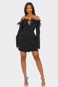 Off-Shoulder Lace Blazer Dress - Modestly Vogue 