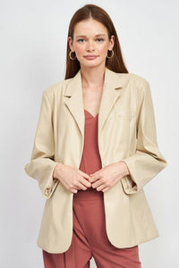 OVERSIZED LEATHER BLAZER JACKET - Modestly Vogue 