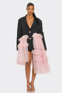 Oversized Tulle Blazer Dress Black and Pink - Modestly Vogue 