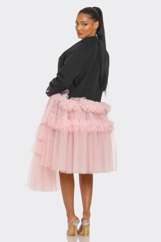 Oversized Tulle Blazer Dress Black and Pink - Modestly Vogue 