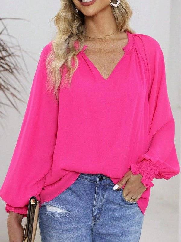 Oversized v neck blouse - Modestly Vogue 