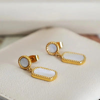 – | 1 Pair French Style Geometric Inlay 304 Stainless Steel Shell 18K Gold Plated Drop - Modestly Vogue 