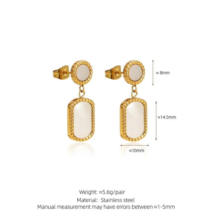 – | 1 Pair French Style Geometric Inlay 304 Stainless Steel Shell 18K Gold Plated Drop - Modestly Vogue 