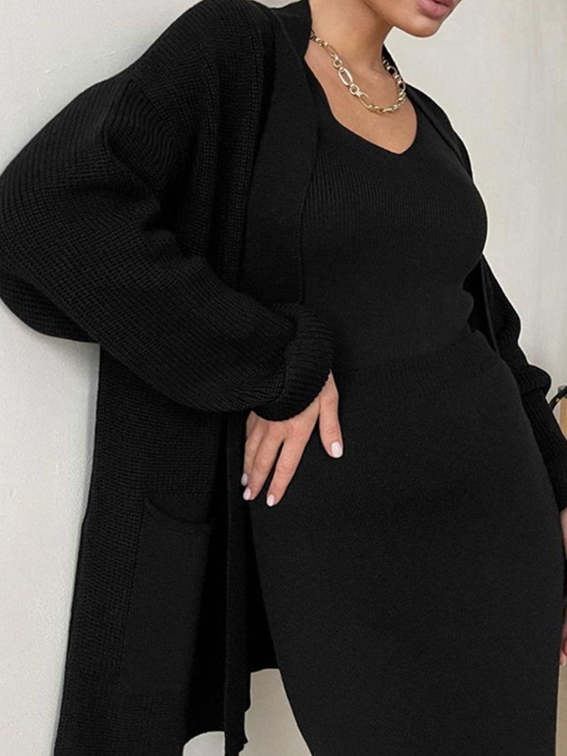 Pocketed Long Sleeve Cardigan and Skirt Sweater Set - Modestly Vogue 