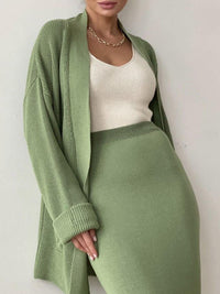 Pocketed Long Sleeve Cardigan and Skirt Sweater Set - Modestly Vogue 