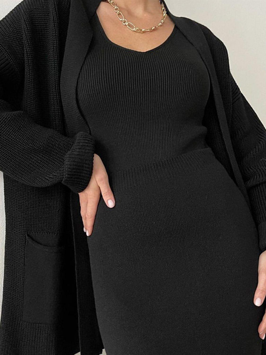 Pocketed Long Sleeve Cardigan and Skirt Sweater Set - Modestly Vogue 