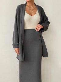 Pocketed Long Sleeve Cardigan and Skirt Sweater Set - Modestly Vogue 