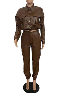 PU LEATHER 2PC PANTS SET - Modestly Vogue 