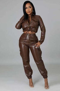 PU LEATHER 2PC PANTS SET - Modestly Vogue 