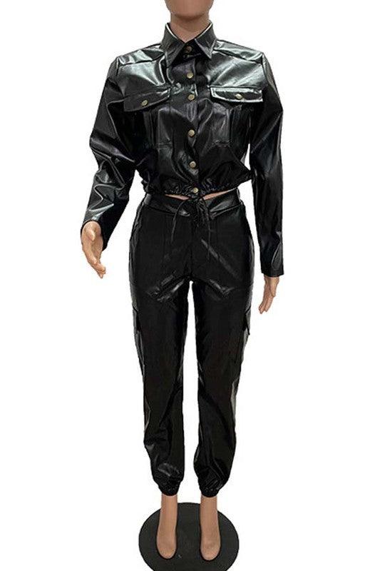 PU LEATHER 2PC PANTS SET - Modestly Vogue 