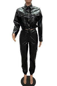 PU LEATHER 2PC PANTS SET - Modestly Vogue 