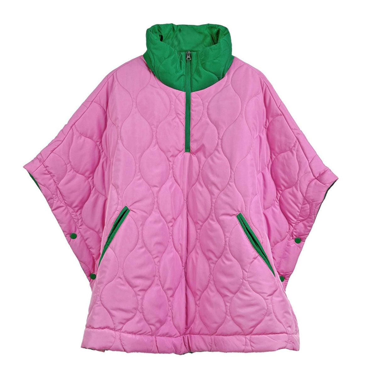 Quilted Puffer Pink and Green Poncho - Modestly Vogue 