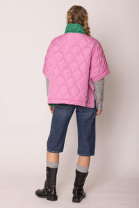 Quilted Puffer Pink and Green Poncho - Modestly Vogue 