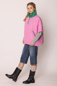 Quilted Puffer Pink and Green Poncho - Modestly Vogue 