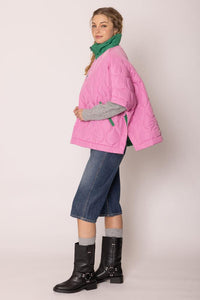 Quilted Puffer Pink and Green Poncho - Modestly Vogue 