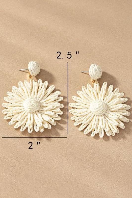 Raffia straw flower drop earrings - Modestly Vogue 