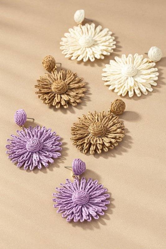 Raffia straw flower drop earrings - Modestly Vogue 