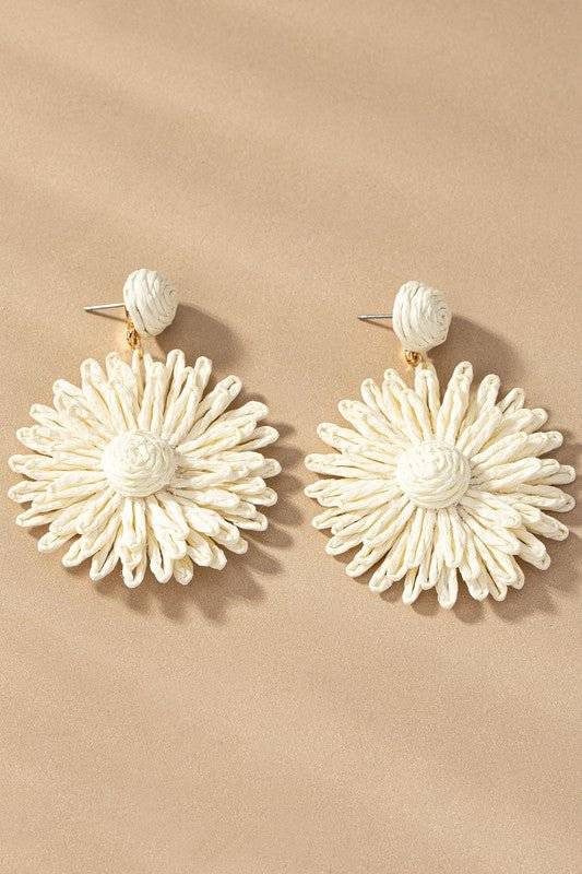 Raffia straw flower drop earrings - Modestly Vogue 