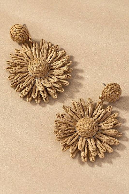 Raffia straw flower drop earrings - Modestly Vogue 