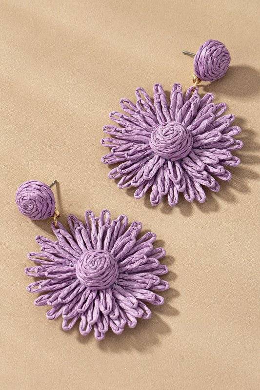 Raffia straw flower drop earrings - Modestly Vogue 