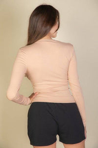 Ribbed Round Neck Long Sleeve Top - Modestly Vogue 