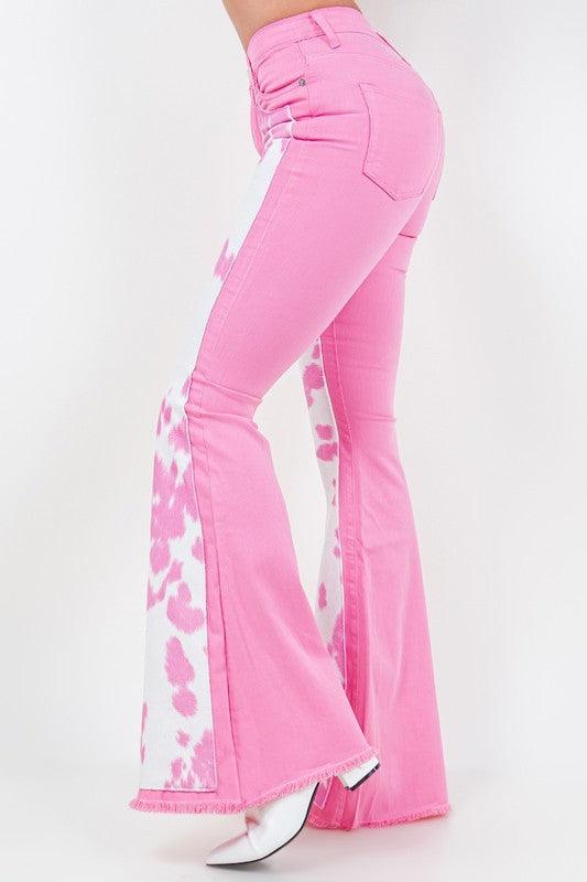 Denim Rodeo Bell Bottom Jean in Pink- Inseam 32" - Modestly Vogue 