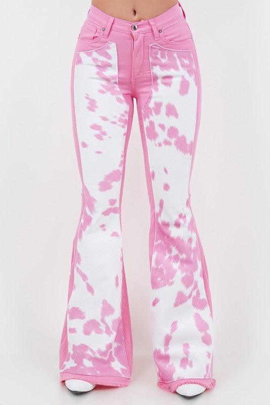 Denim Rodeo Bell Bottom Jean in Pink- Inseam 32" - Modestly Vogue 