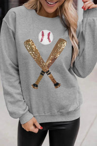 Sequin Baseball Long Sleeve Sweatshirt - Modestly Vogue 