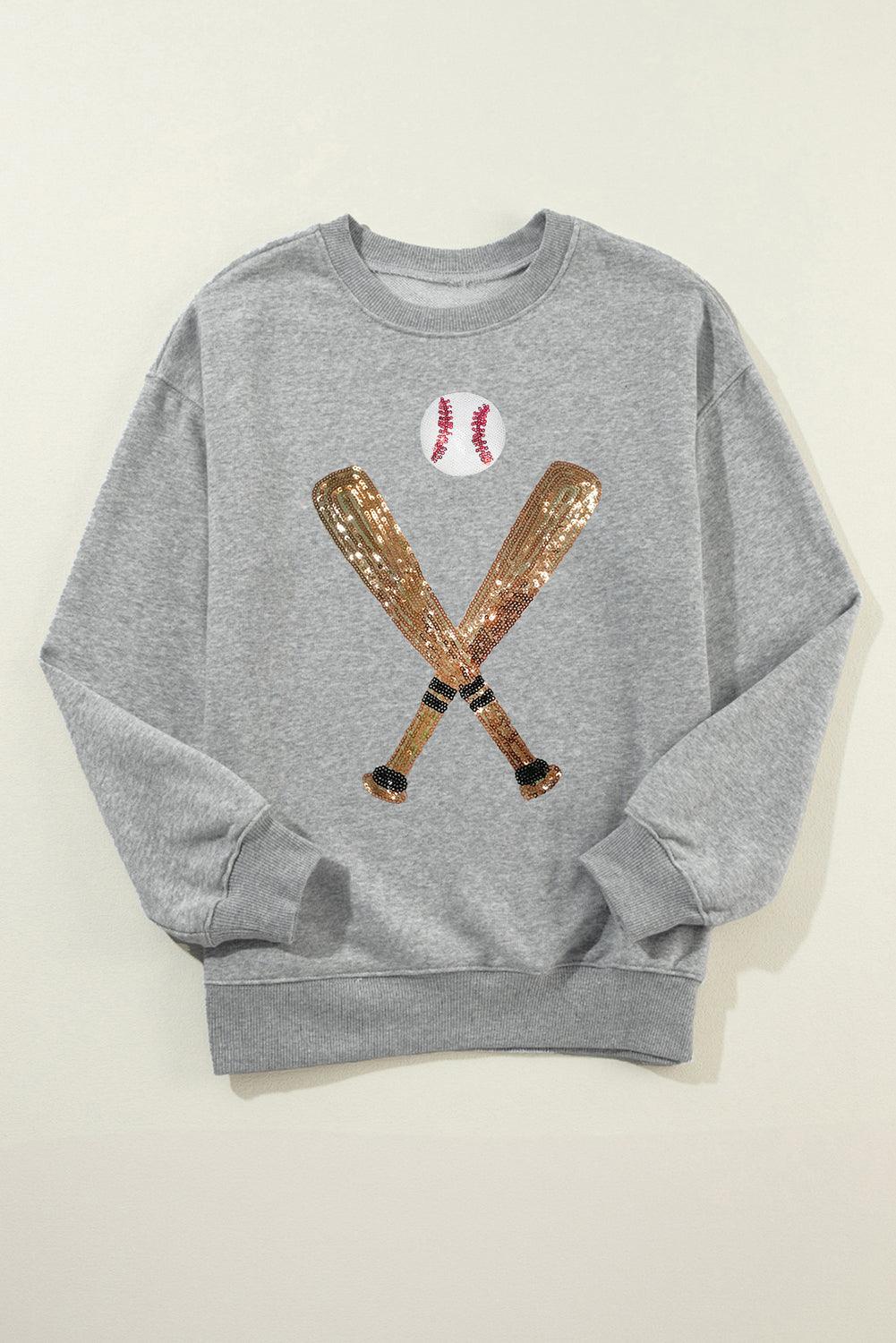 Sequin Baseball Long Sleeve Sweatshirt - Modestly Vogue 