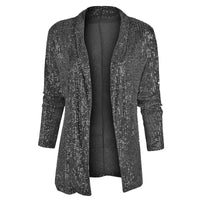 Spring Sequined Long Sleeve Mid Length Collared Color Coat Women - Modestly Vogue 