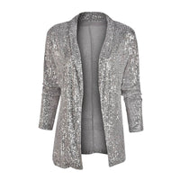 Spring Sequined Long Sleeve Mid Length Collared Color Coat Women - Modestly Vogue 