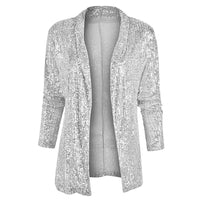 Spring Sequined Long Sleeve Mid Length Collared Color Coat Women - Modestly Vogue 