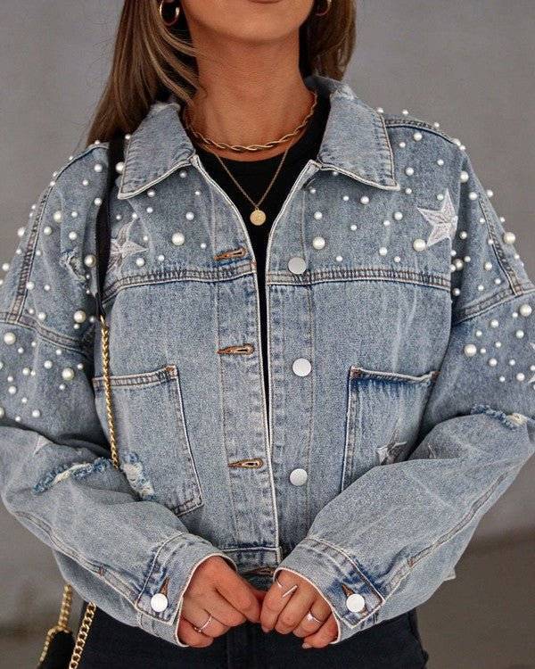 Denim Star Studded jacket - Modestly Vogue 