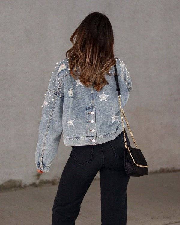 Denim Star Studded jacket - Modestly Vogue 