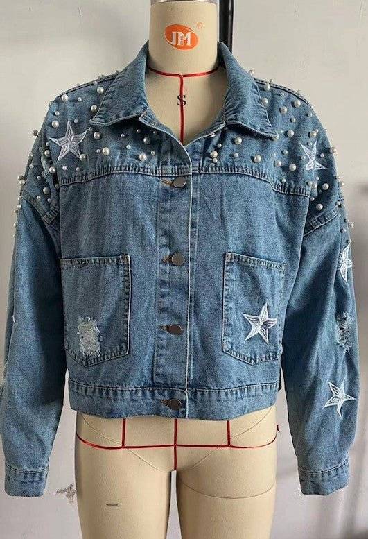 Denim Star Studded jacket - Modestly Vogue 