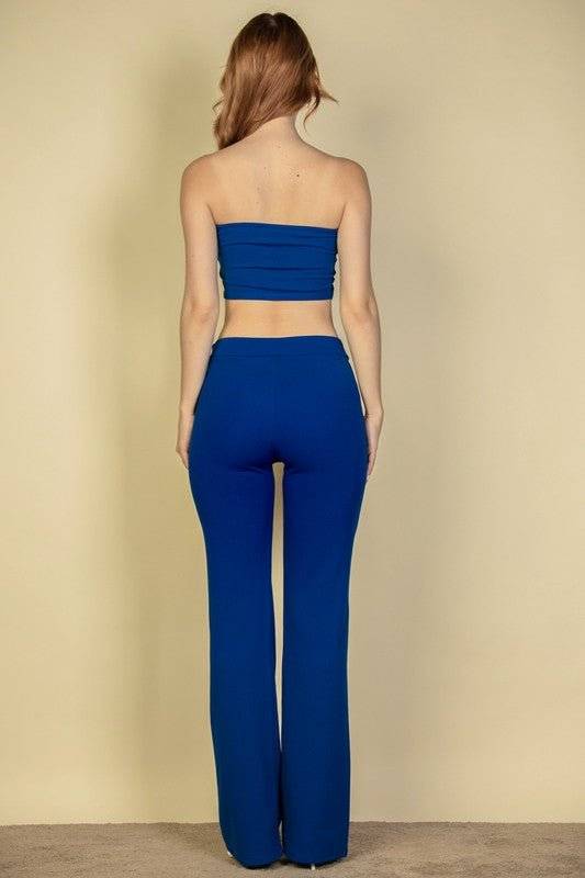 Strapless Corset Top & Flare Pants Set – Chic & Two-Piece Outfit - Modestly Vogue 