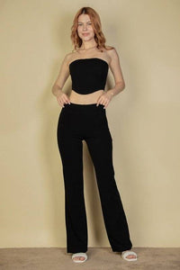 Strapless Corset Top & Flare Pants Set – Chic & Two-Piece Outfit - Modestly Vogue 