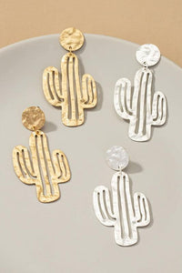 Boho Chic – | Hammered thin metal openwork cactus drop earrings - Modestly Vogue 