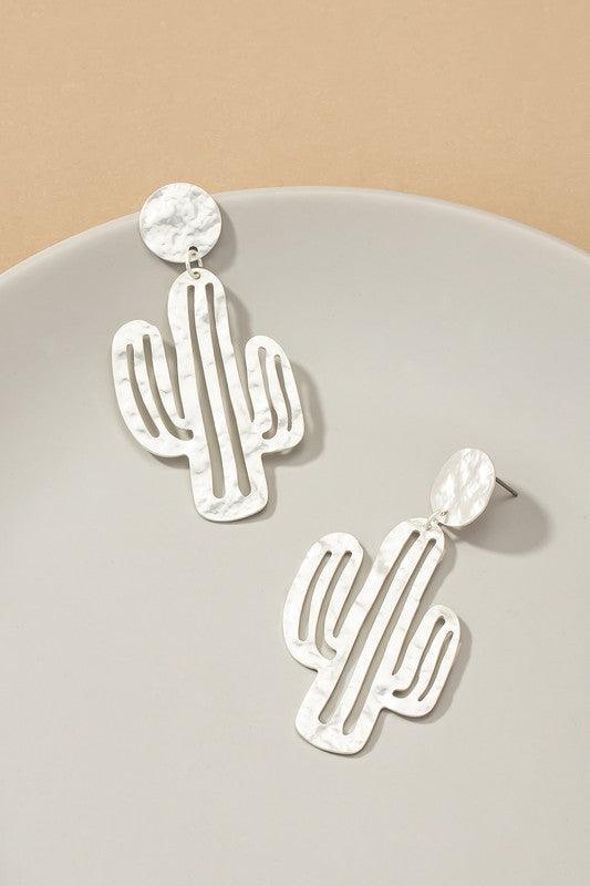 Boho Chic – | Hammered thin metal openwork cactus drop earrings - Modestly Vogue 